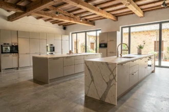 Showroom de cuisinistes en Lot-et-Garonne avec plusieurs modèles de cuisines modernes exposés