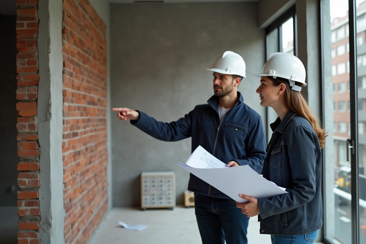 Ingenieur en discussion avec un collègue sur la renovation de facade