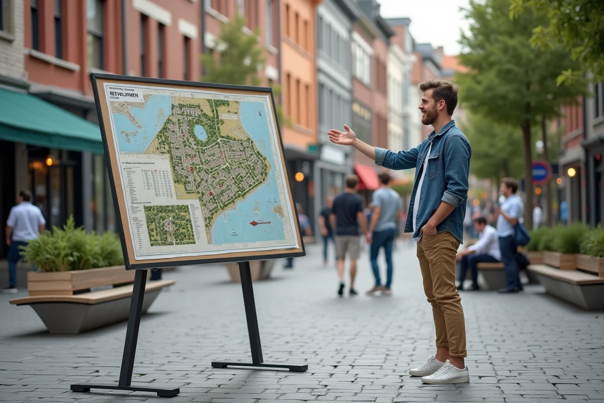 Jeune urbaniste expliquant un plan en extérieur